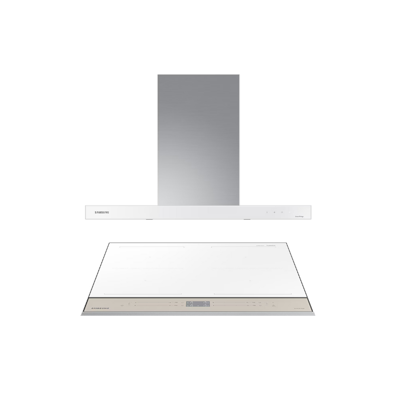 1.030 m³/Giờ Bespoke Máy Hút Mùi Với 4 Cấp Độ Hút Chuyên Sâu Màu Đen Và 7.400W Bespoke Bếp Từ Với Vùng Nấu Linh Hoạt Dual Flex Zone Trắng/Nâu